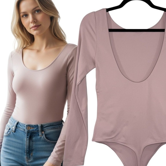 Aritzia Babaton Contour Scoop-Back Longsleeve Bodysuit Medium Mauve Balletcore - Picture 1 of 11